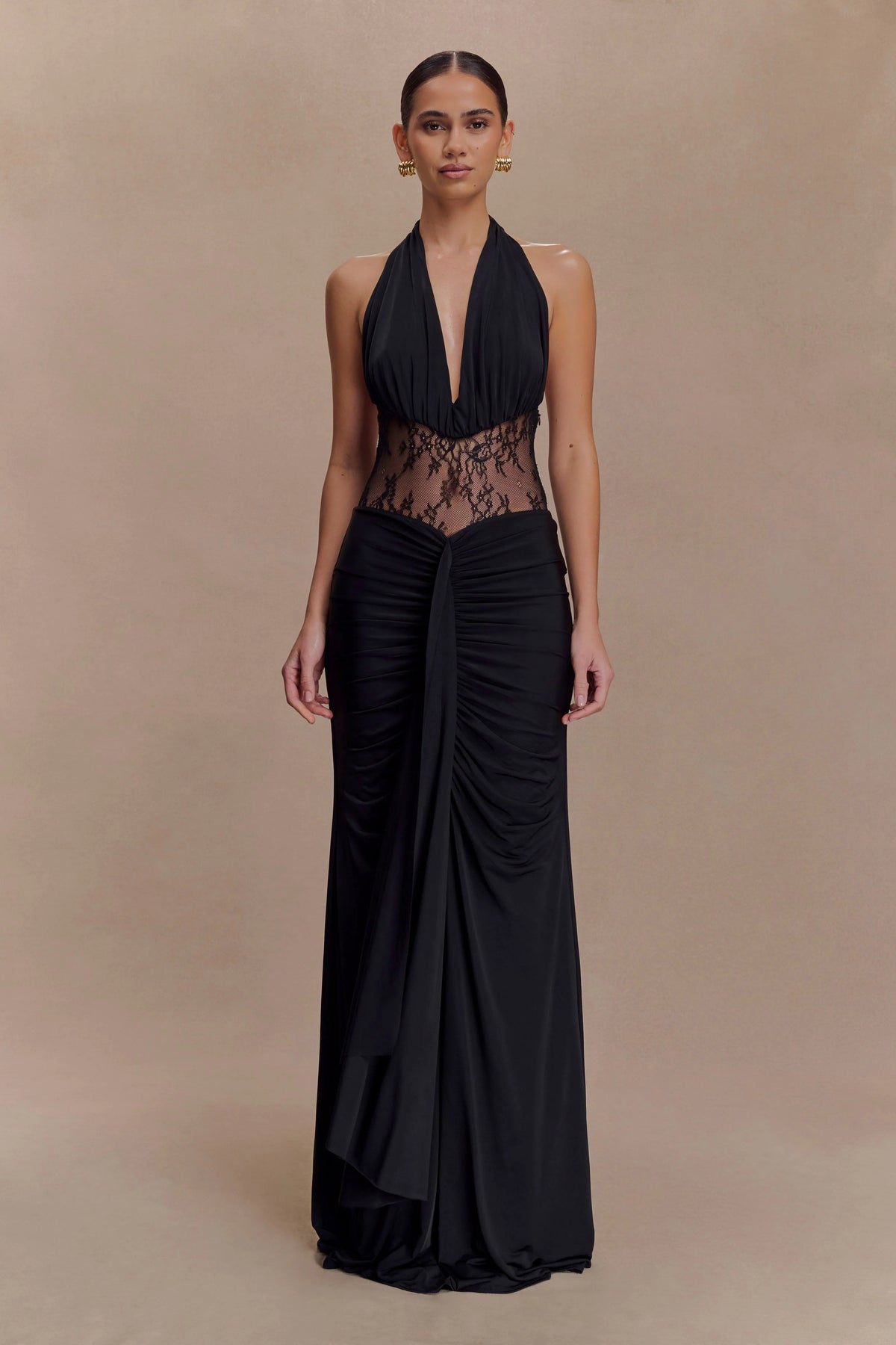 Bonnie Slinky And Lace Maxi Dress - Black