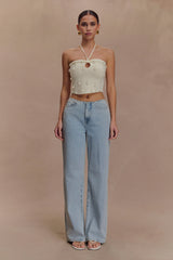 Aletta Knit Pearl Halter Top - Ivory