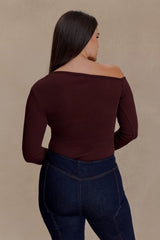 Maelle Off Shoulder Long Sleeve Top - Deep Chocolate