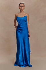 Carah Satin And Chiffon Maxi Dress - Cobalt