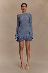 Aileen Ruffle Crochet Mini Dress - Steel Blue