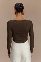 Colette Boat Neck Mesh Top - Dark Chocolate