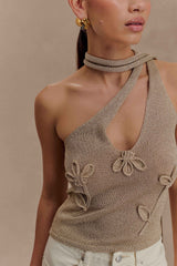 Leone One Shoulder Metallic Knit Top - Gold