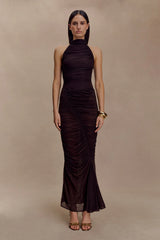 Matilda Ruched Mesh Maxi Skirt - Chocolate