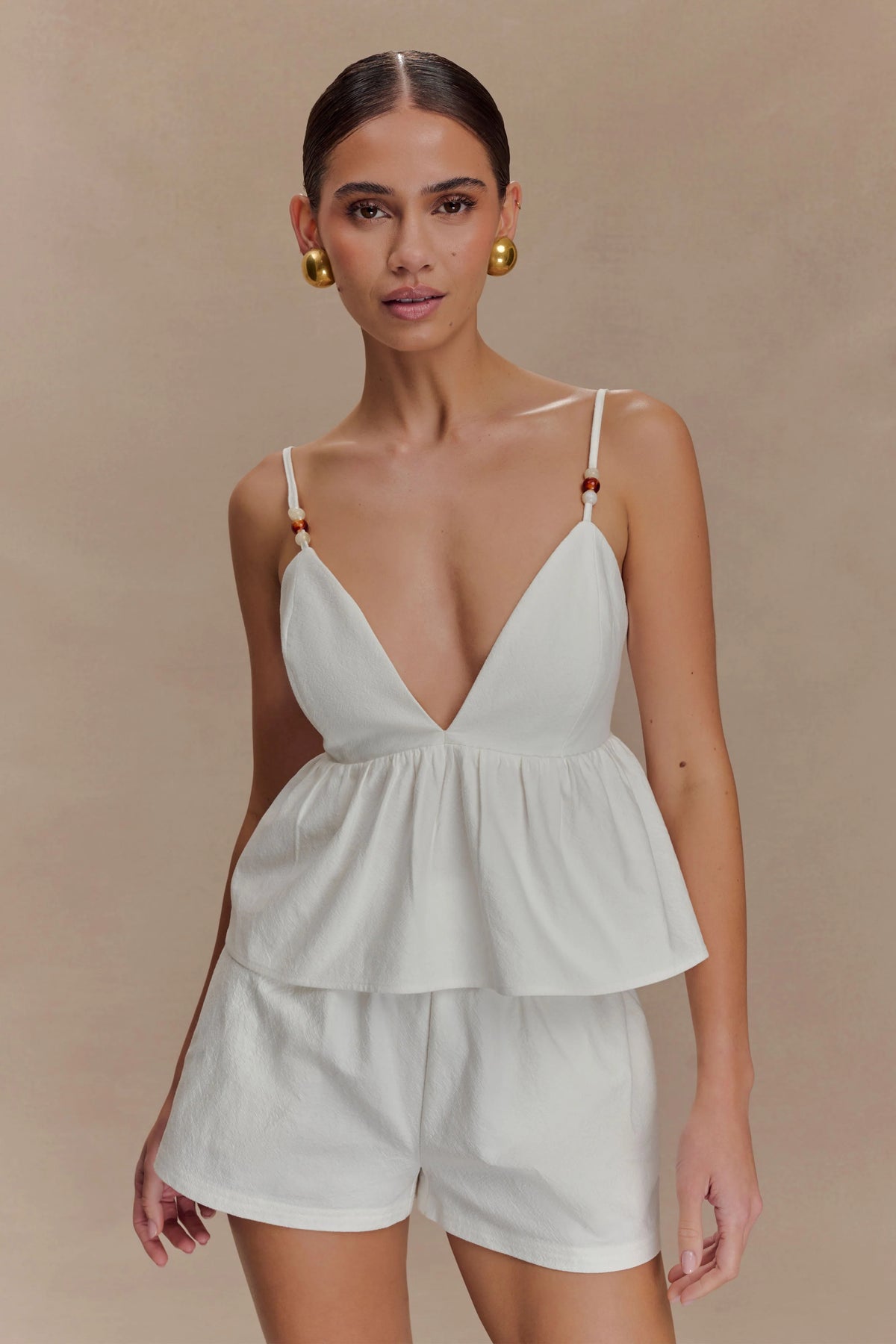 Janayia Cotton Beaded Top - White