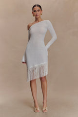 Kayden Fringe Off Shoulder Knit Mini Dress - Ivory