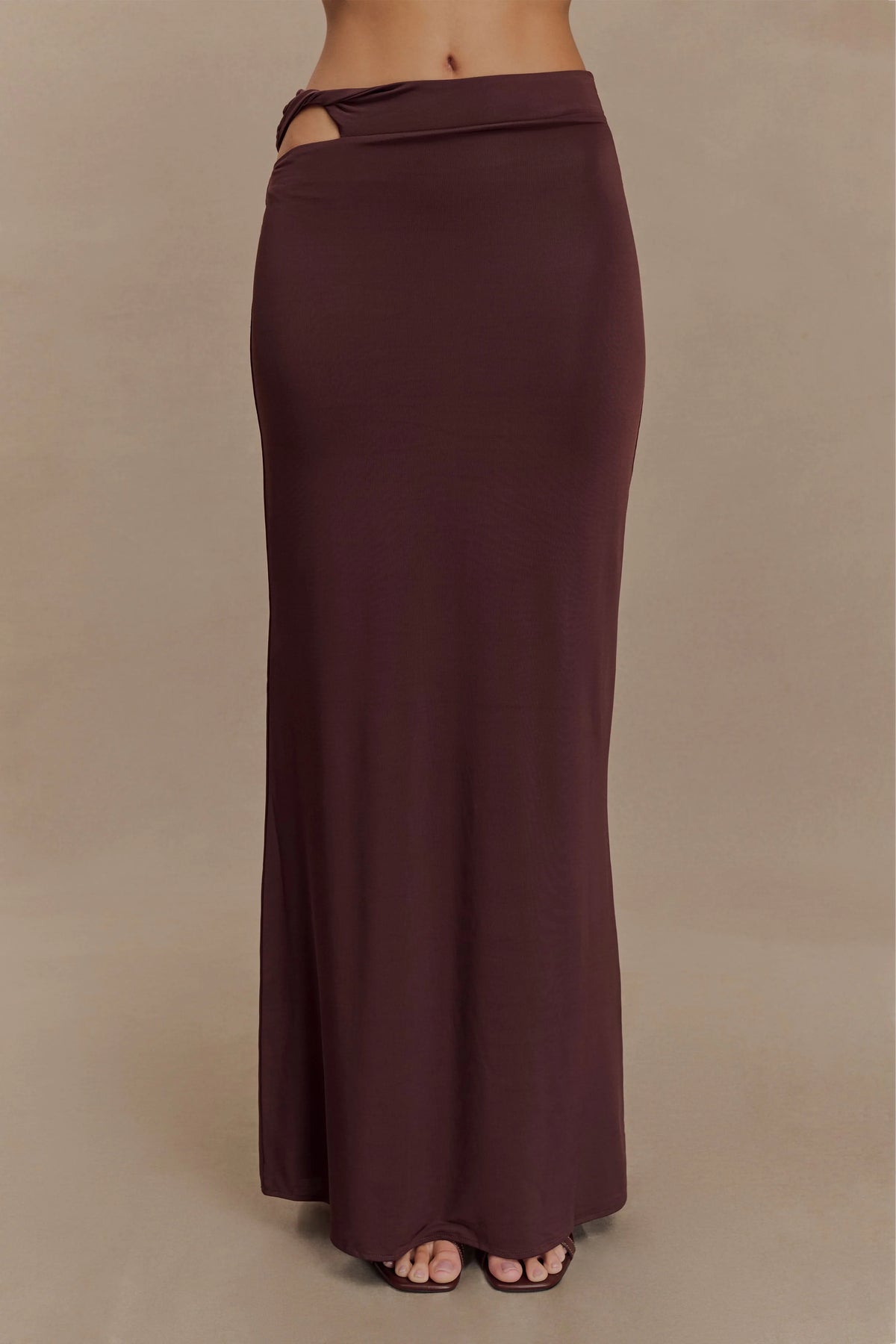 Haven Slinky Twist Midi Skirt - Chocolate