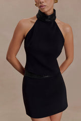 Emilia Beaded Neck Halter Top - Black