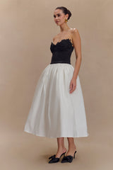 Elyssa Embroidered Contrast Midi Dress - Black/White