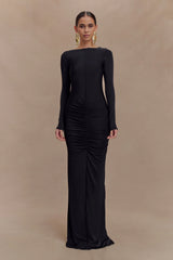 Louisa Long Sleeve Slinky Maxi Dress - Black
