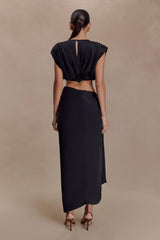 Zendaya Silk Midi Skirt - Black