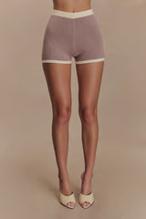 Julianne Contrast Knit Shorts - Pebble/Ivory