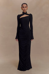 Lyndon Long Sleeve Slinky Maxi Dress - Black