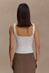 Aisling Ribbed Square Neck Sleeveless Top - Ivory