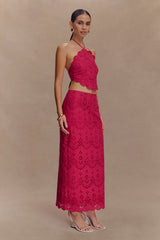 Kensley Broderie Halter Top - Dragonfruit