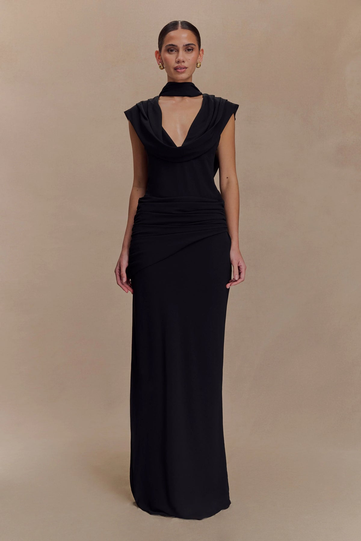 Giulia Chiffon Draped Maxi Dress - Black