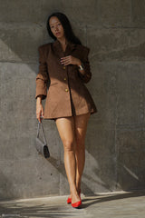 Sally Faux Suede Cinched Blazer - Milk Chocolate