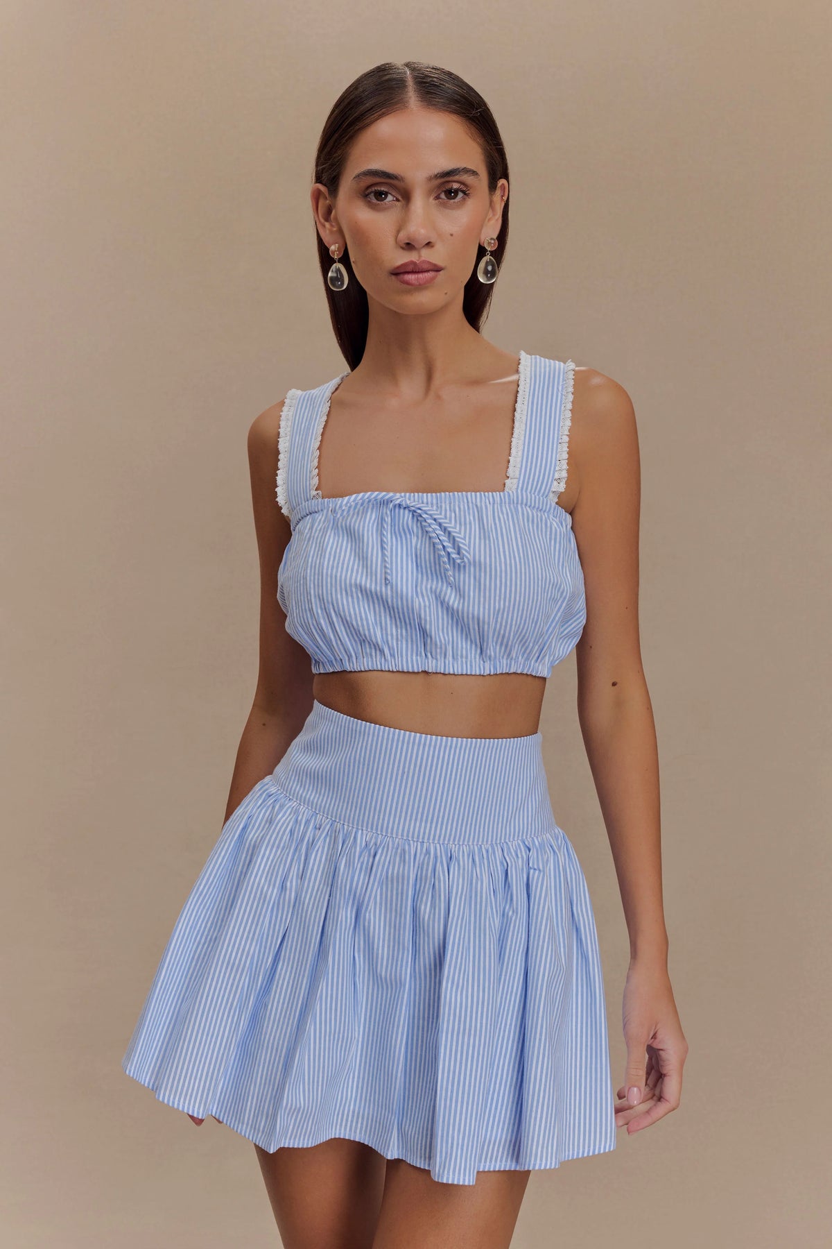 Gretel Sleeveless Crop Top - Blue Pinstripe