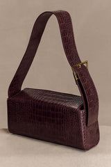 Maria Faux Leather Crocodile Shoulder Bag - Chocolate