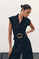 Andina Shortsleeve Linen Top - Black