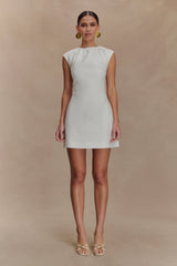 Ariana Pleated Neck Mini Dress - Ivory