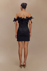 Rose Strapless Bow Mini Dress - Black