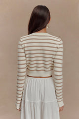 Tanner Striped Knit Cardigan - Nude/White