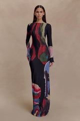 Soraya Long Sleeve Mesh Maxi Dress - Multi Fluid Reverie Print