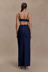 Maylena High Rise Denim Maxi Skirt - Indigo Blue