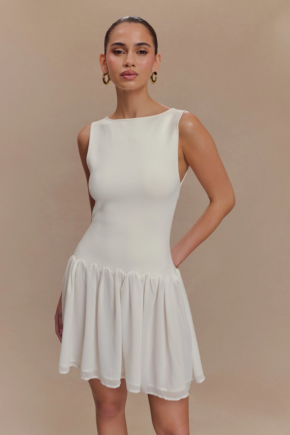 Ashleigh Knit And Chiffon Mini Dress - Ivory