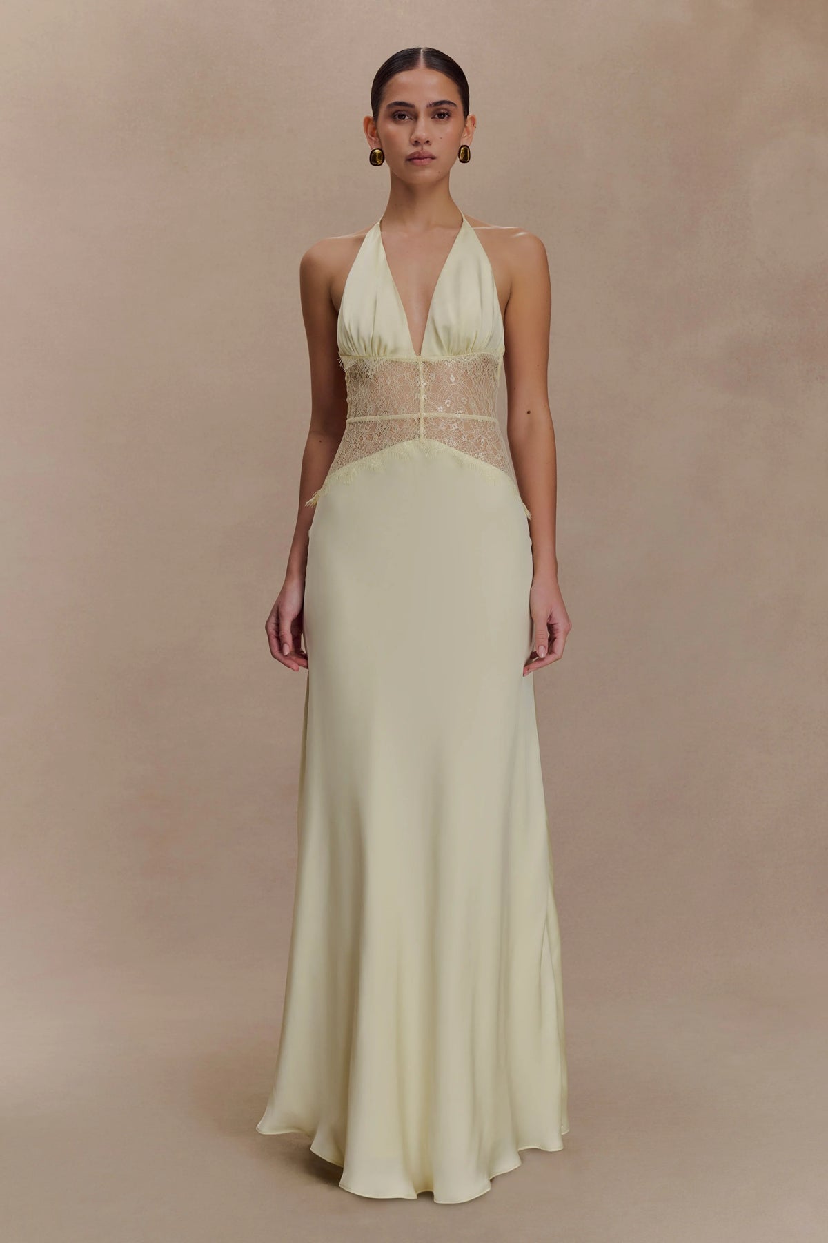 Dinah Lace And Satin Maxi Dress - Lemon