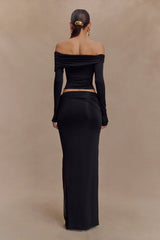 Judy Slinky And Mesh Off Shoulder Top - Black