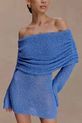 Marisol Off Shoulder Boucle Mini Dress - Periwinkle