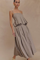 Mae A-Line Midi Skirt - Pebble Brown