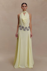 Santal Floral Chiffon Halter Maxi Dress - Lemon