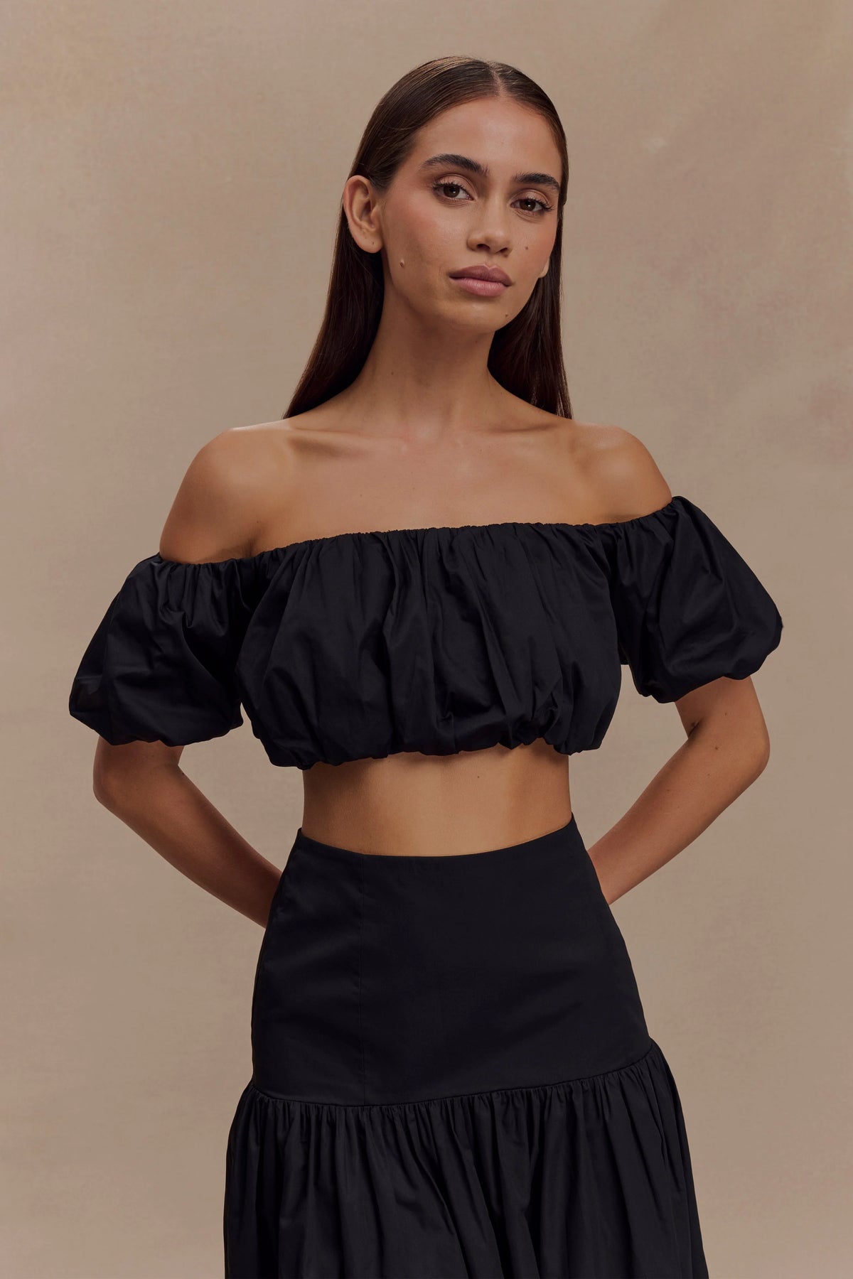 Autumn Off Shoulder Bubble Top - Black