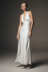 Alice Satin Halter Maxi Dress - White