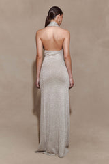 Elma Lurex Knit Halter Maxi Dress - Silver