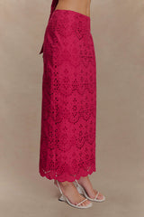 Kensley Broderie Midi Skirt - Dragonfruit