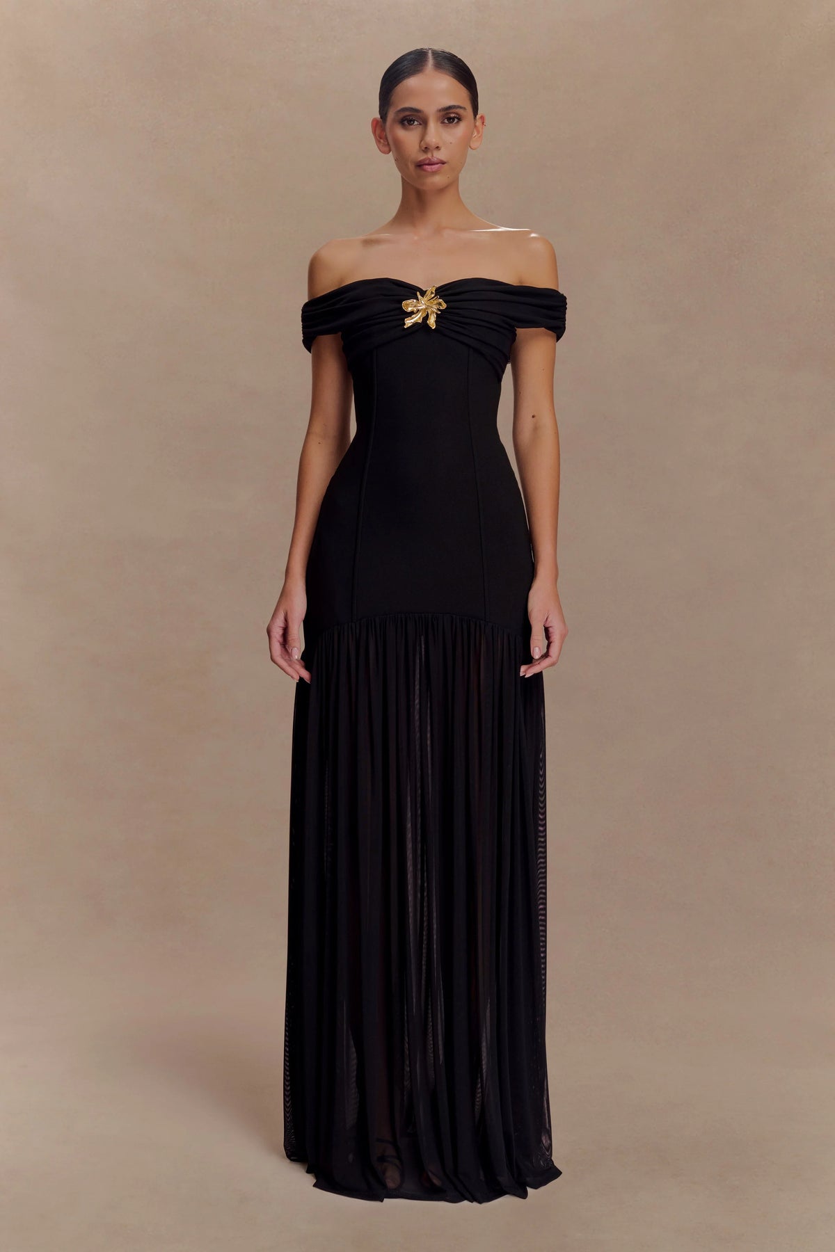 Kellie Off Shoulder Crepe Maxi Dress - Black