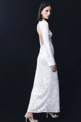 Sofia Long Sleeve Sequin Maxi Dress - White