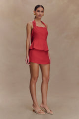 Kallie Linen Peplum Halter Top - Burnt Rose