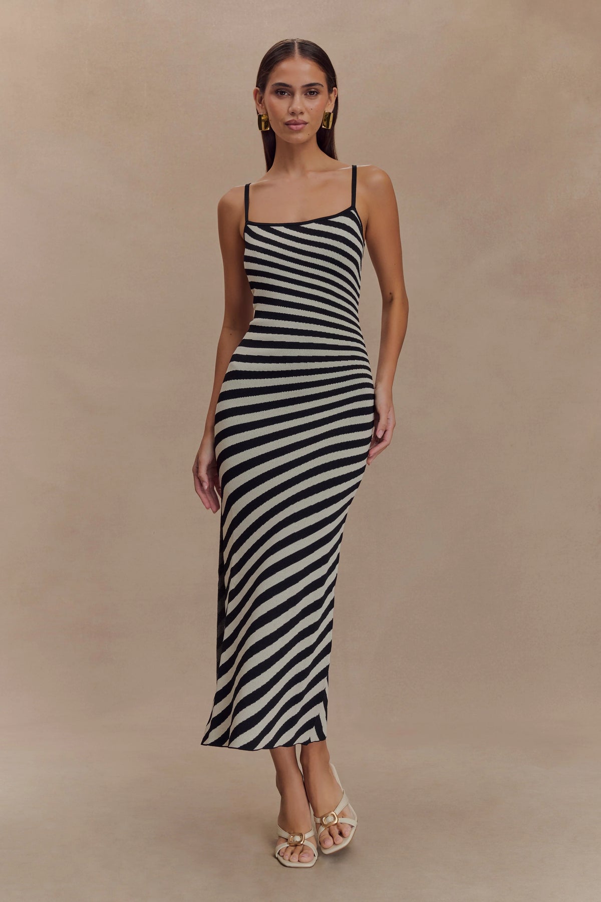Raven Striped Knit Midi Dress - Black/White