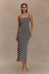 Raven Striped Knit Midi Dress - Black/White
