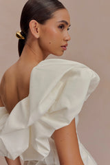 Debbie One Shoulder Bubble Top - White