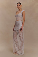 Guinevere Lace And Mesh Maxi Skirt - Lilac
