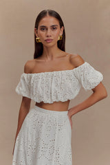 Autumn Off Shoulder Broderie Top - White