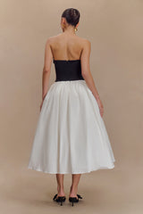 Elyssa Embroidered Contrast Midi Dress - Black/White