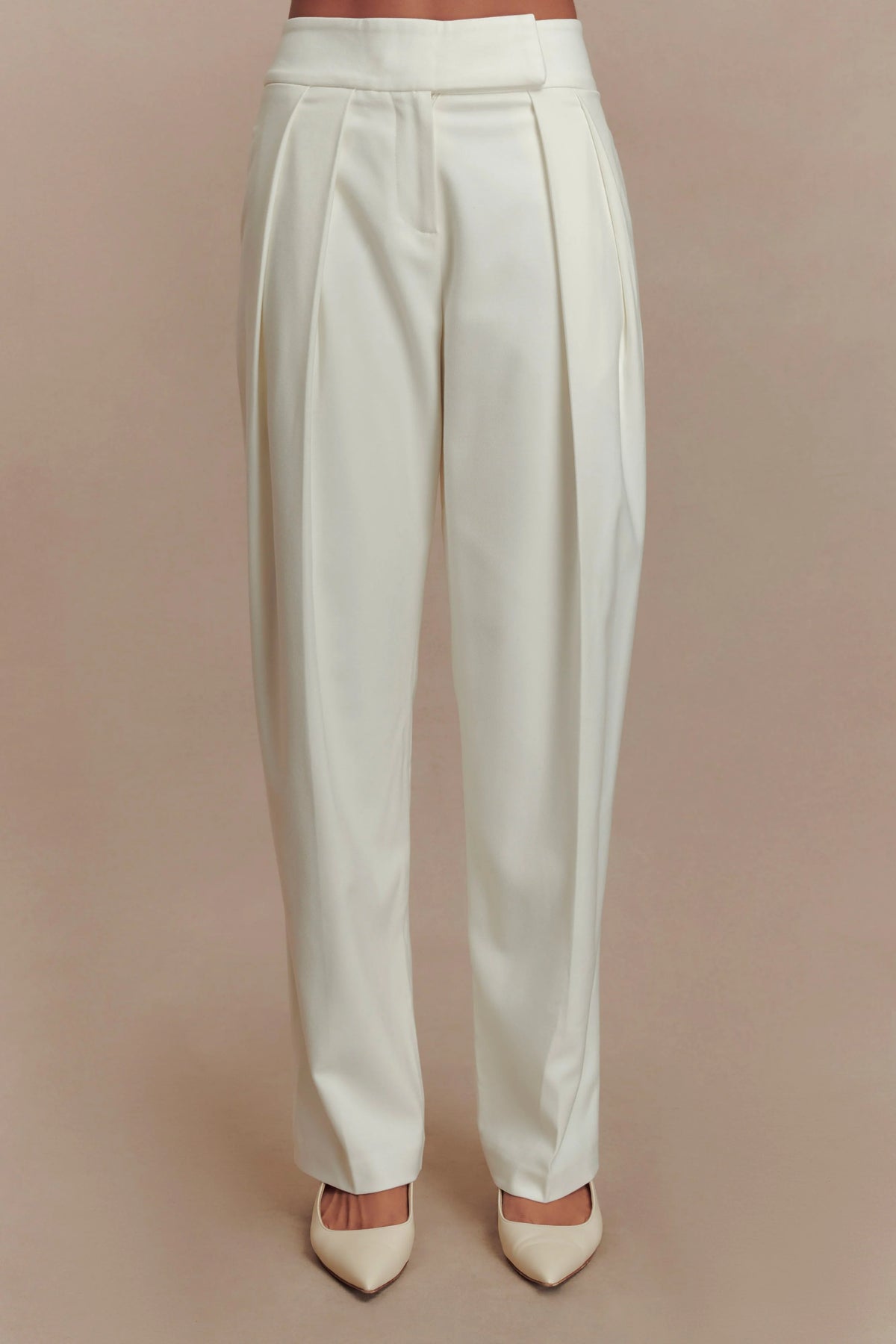 Penelope Pleated High Waisted Pants - Ivory