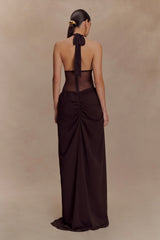 Jonna Chiffon And Mesh Maxi Dress - Dark Chocolate